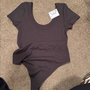 Dark Gray Ribbed Bodysuit American eagle small